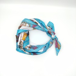 Small Retro Blue Silk Scarf 