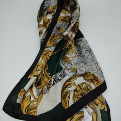 Dark Green Vintage Printed Silk Scarf