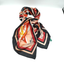 Red And Black Trimmed Imitation Silk Print Plaid Large Square Scarf