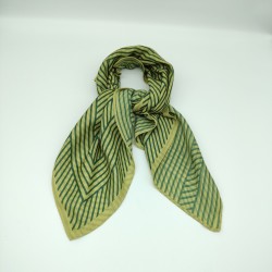 Green And Yellow Velvet Square Sheer Fabric Striped Scarf